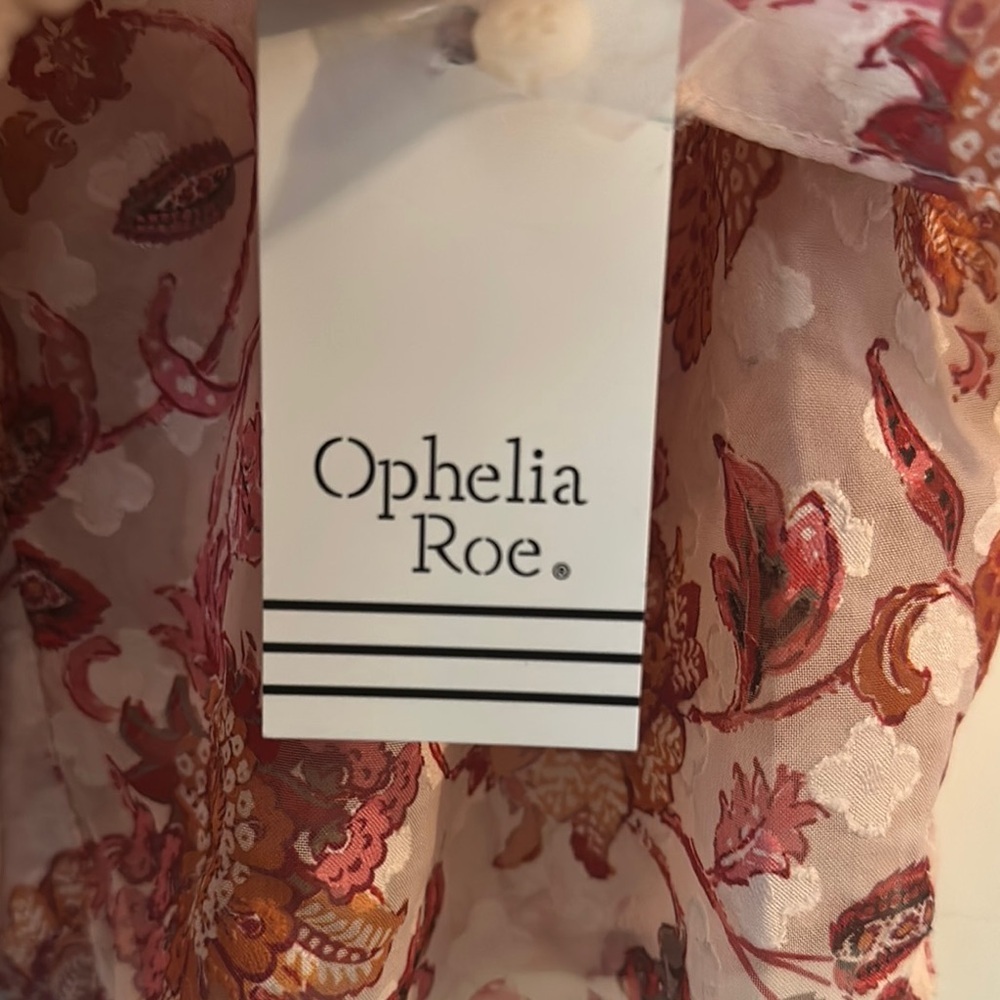 Ophelia & Co. Brown and Orange Blouse with Ruffled Bishop Sleeves - Picture 2 of 7